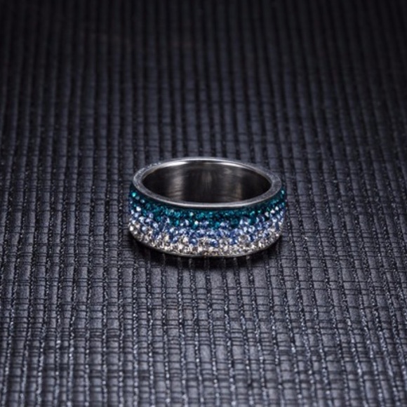 CZ Crystal Blue Silver Ring New Size 7 - 12 - Picture 2 of 5